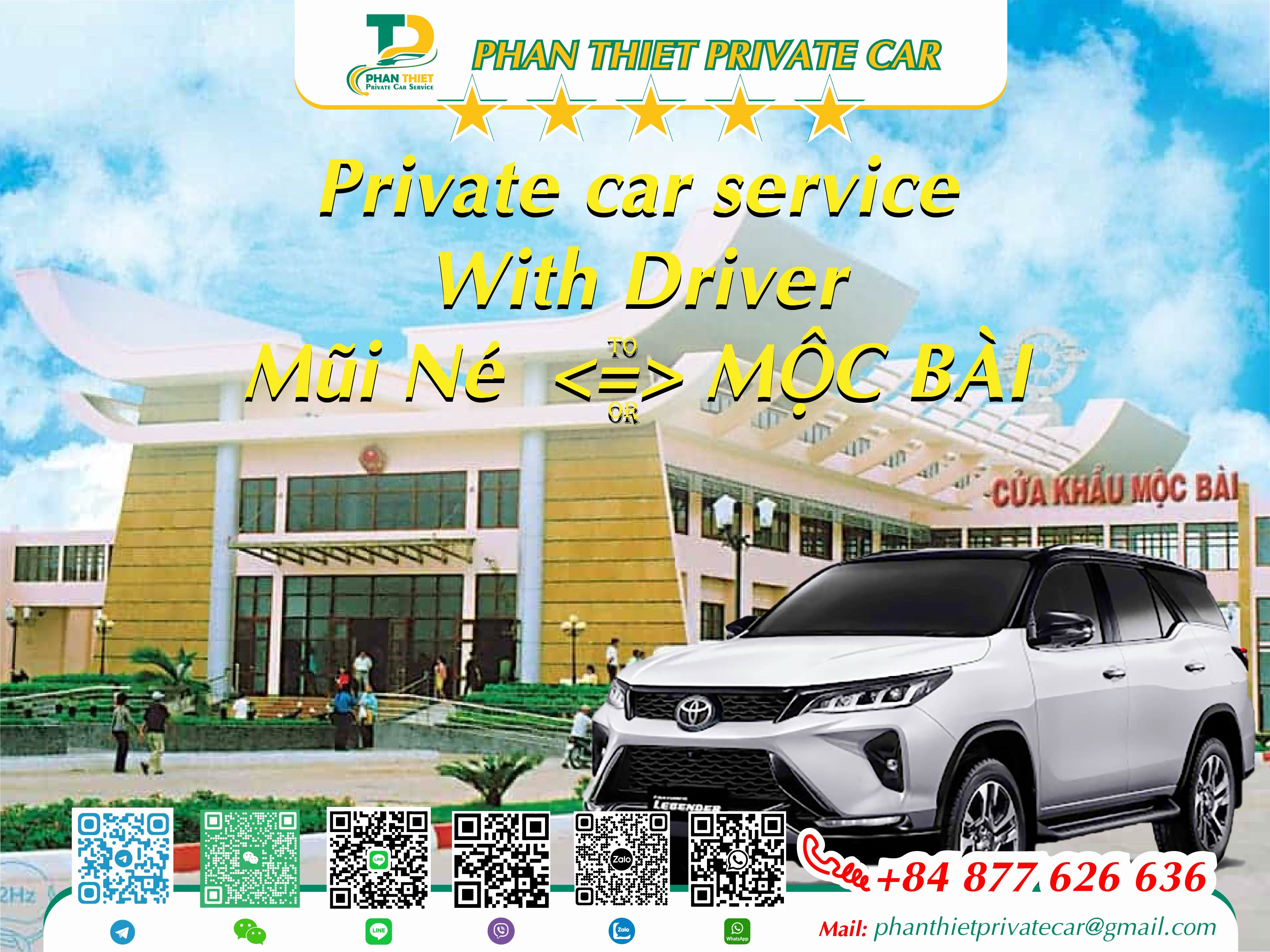 Private Car From Mui Ne <=> Moc bai (private car with driver)